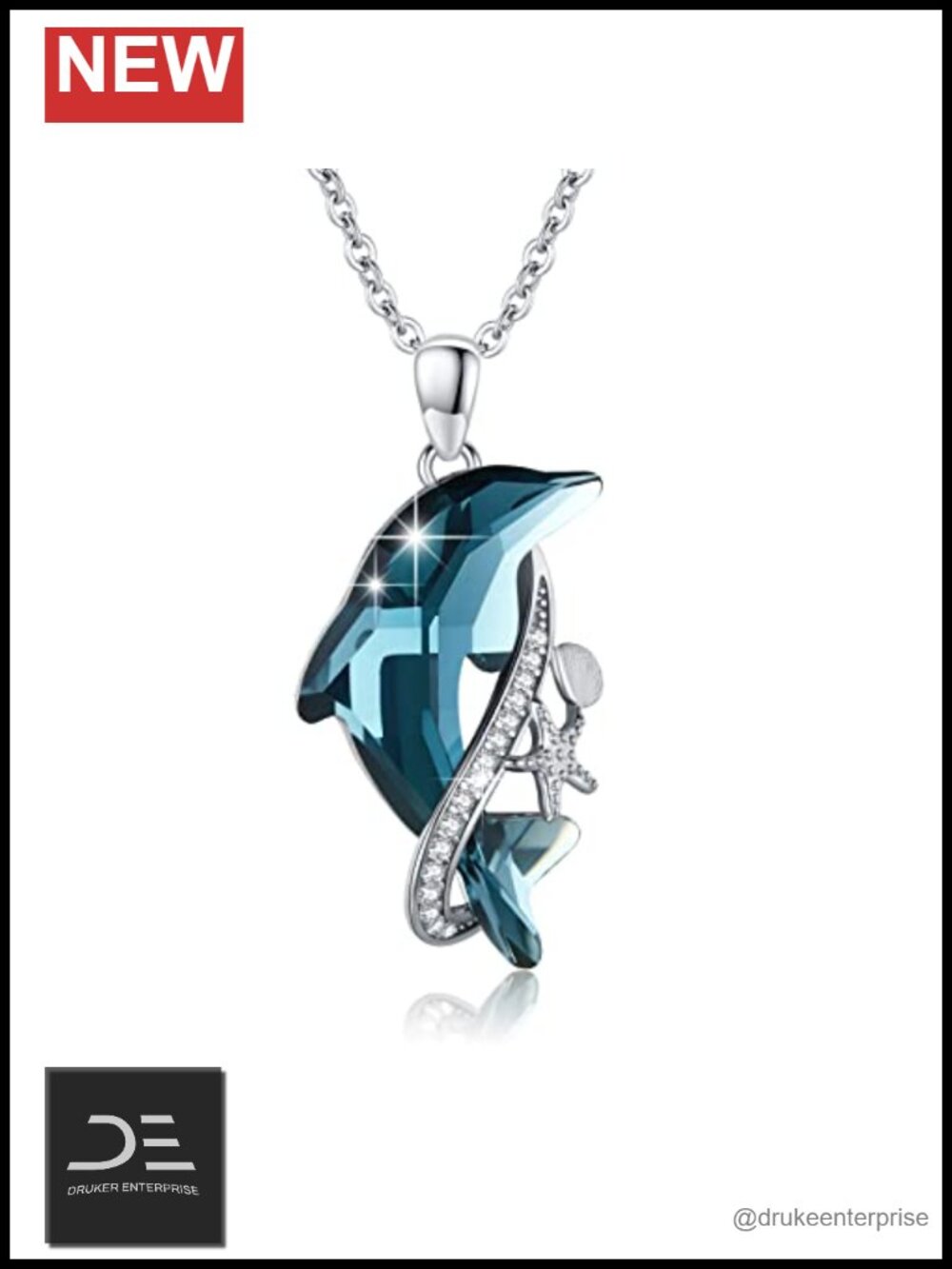 Sterling Silver Dolphin Pendant Necklace 925 Crystal 18+2in Adjustable